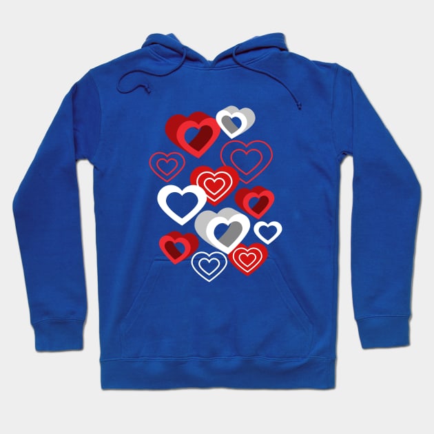 Love Hearts On Blue Hoodie by Designoholic